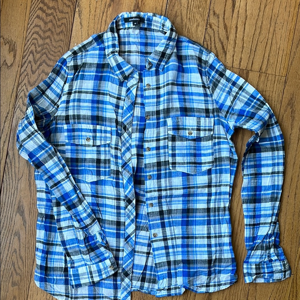 Ambiance Blue and White Plaid Button-Up Shirt